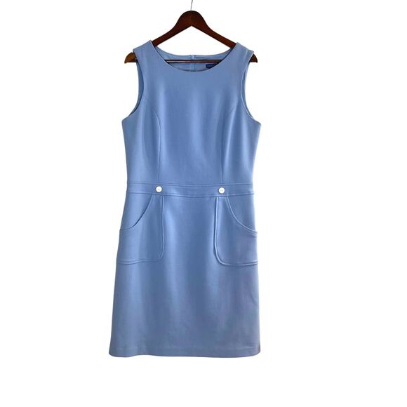 J.McLaughlin Sleeveless Wool Shift Dress Light Blue Scoop Neck Pockets Size 12 - Picture 2 of 7